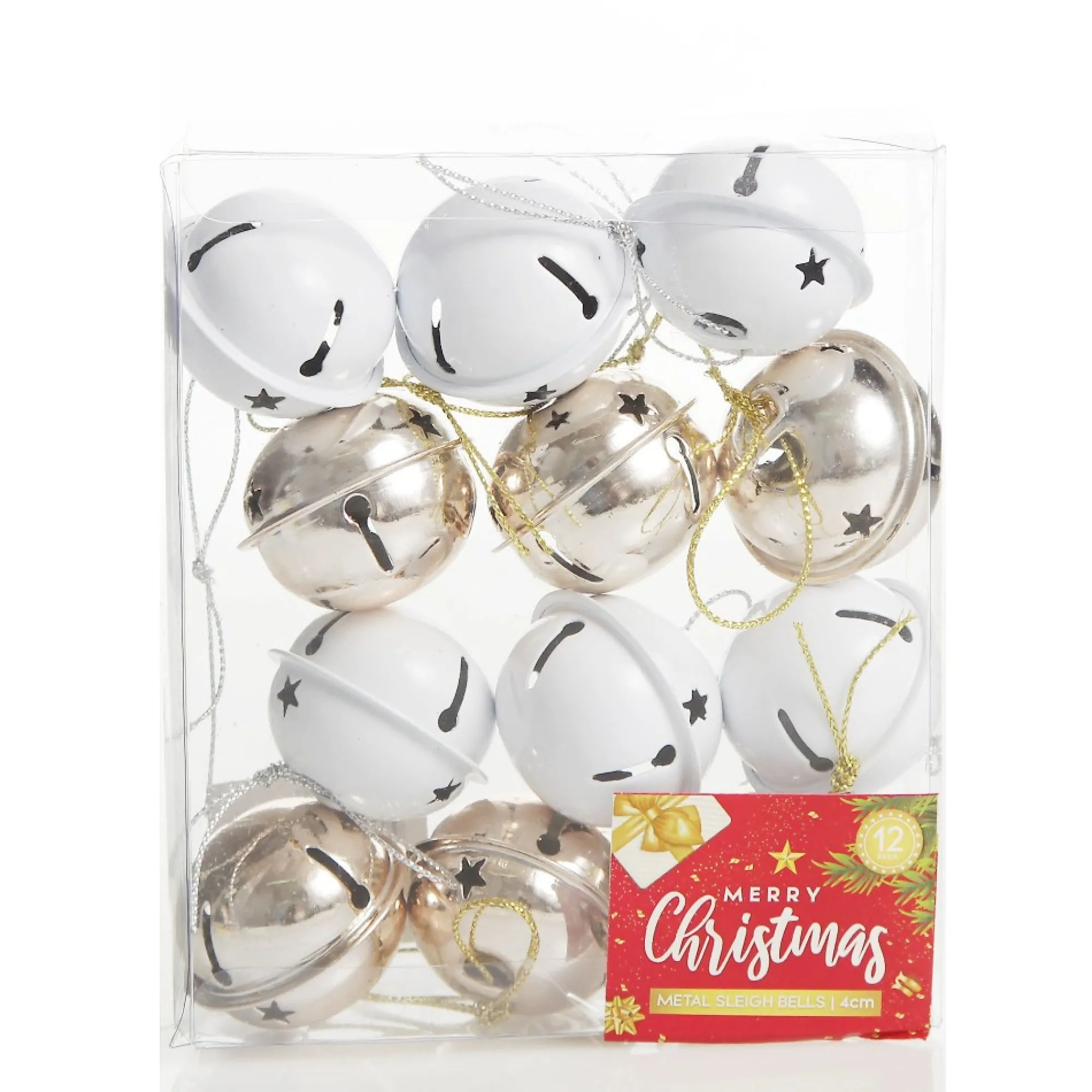 Rose Gold and White 4cm Jingle Bell Decorations - Box of 12 New