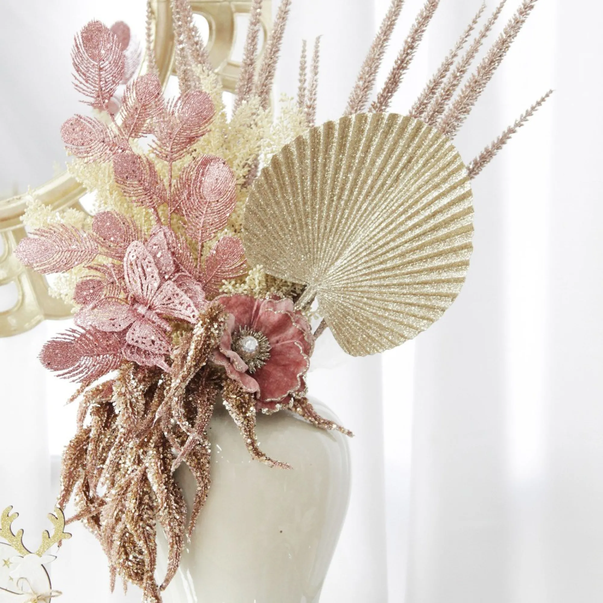 Rose Gold Glitter Feathers with Butterfly Spray Pick Outlet