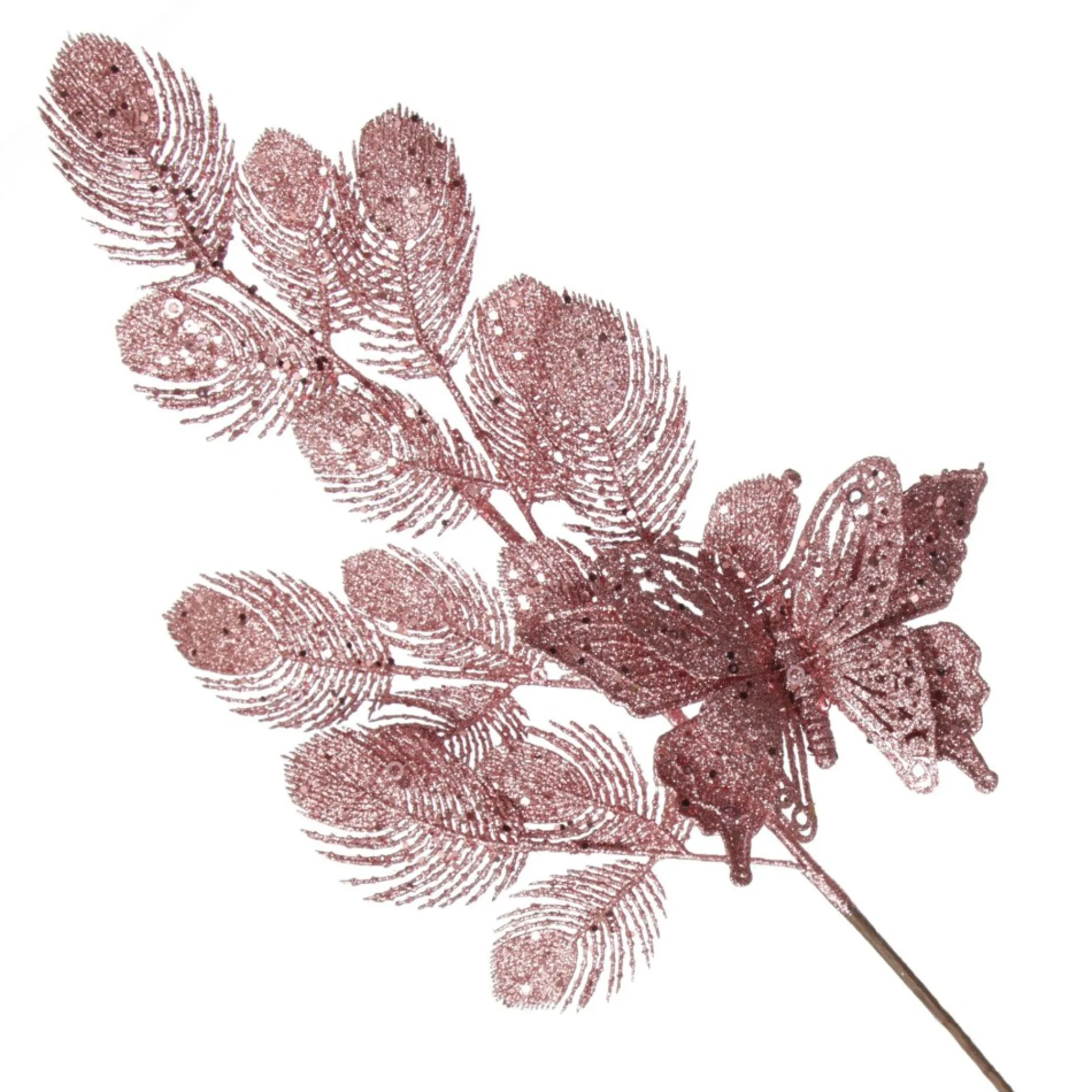 Rose Gold Glitter Feathers with Butterfly Spray Pick Outlet