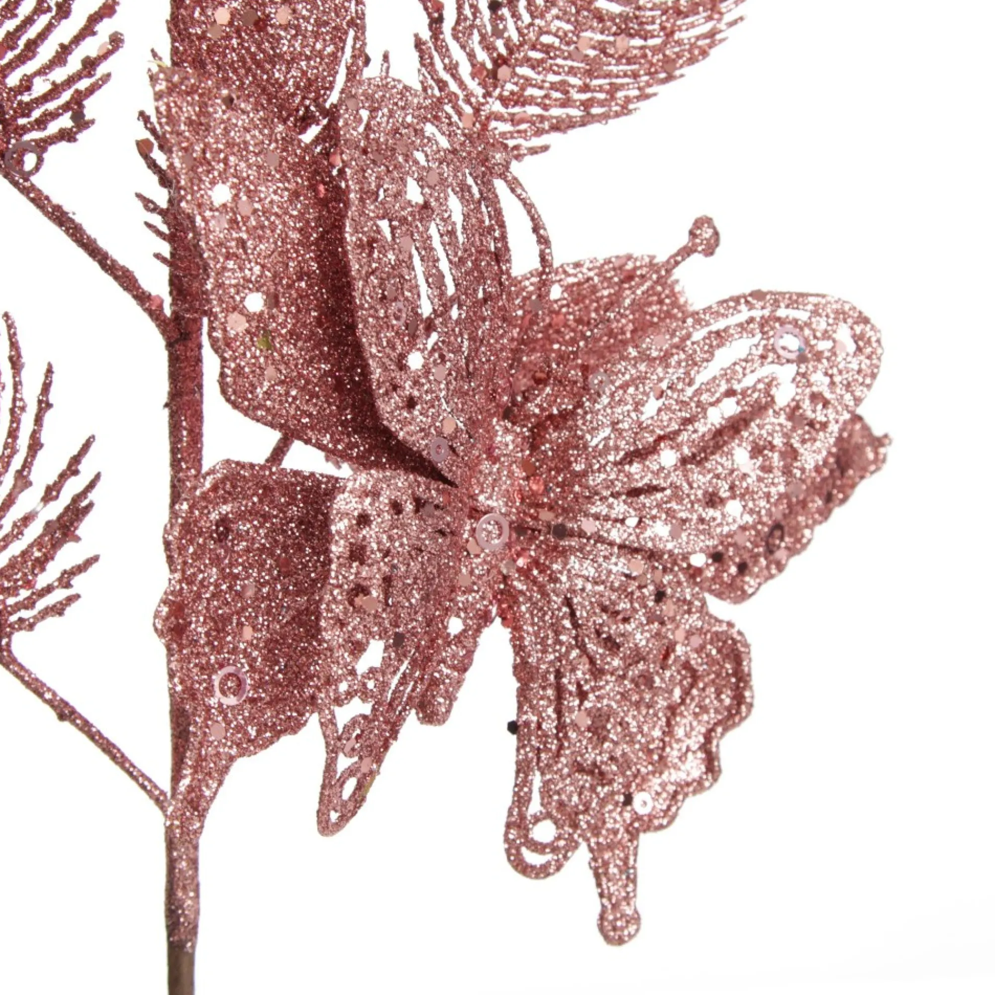 Rose Gold Glitter Feathers with Butterfly Spray Pick Outlet