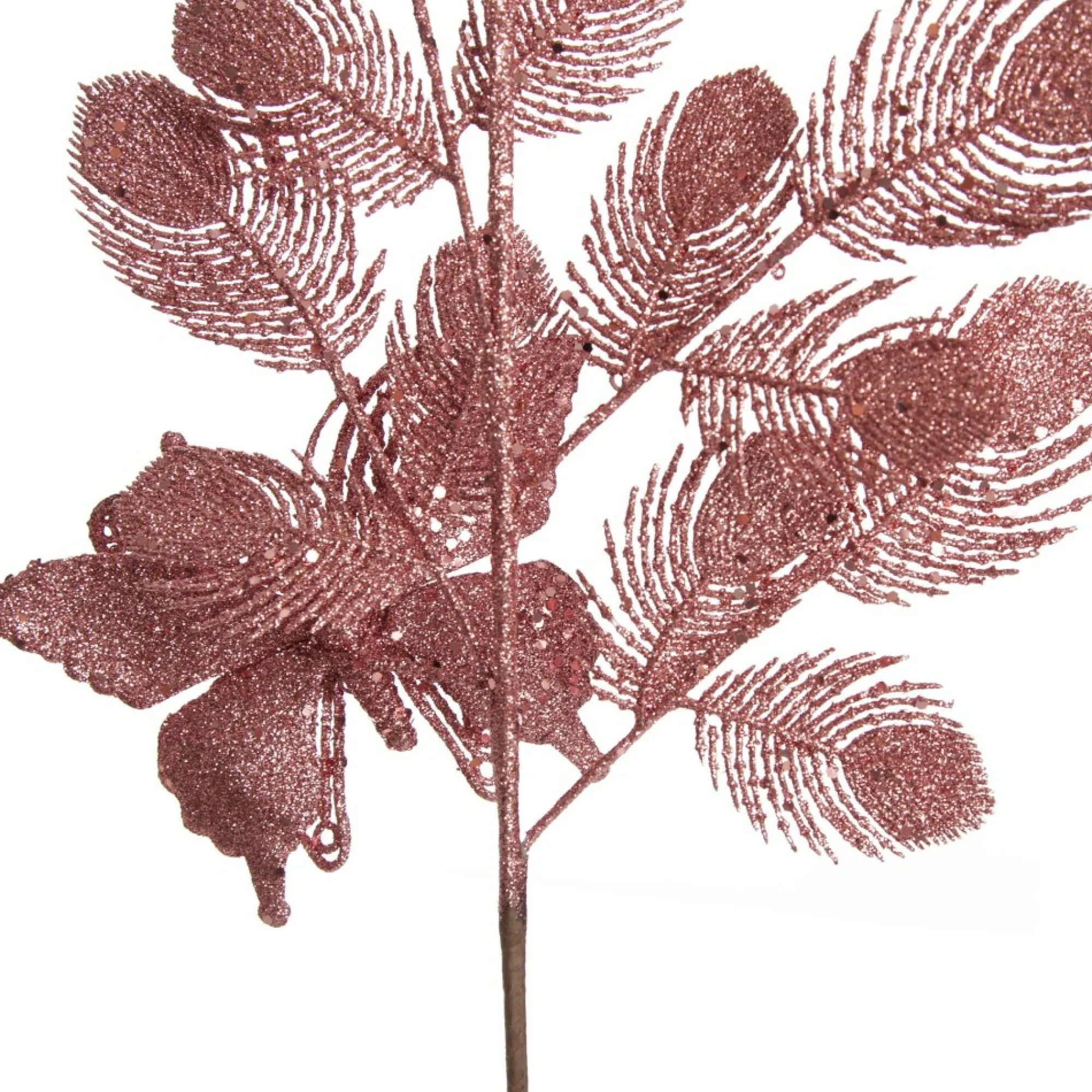 Rose Gold Glitter Feathers with Butterfly Spray Pick Outlet