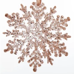 Rose Gold Glittter Snowflake Tree Decorations - Set of 2 Cheap