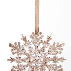 Rose Gold Glittter Snowflake Tree Decorations - Set of 2 Cheap