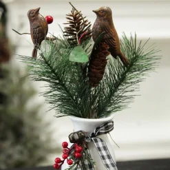 Rusted Tin Bird, Pinecone and Red Berry Pick Cheap