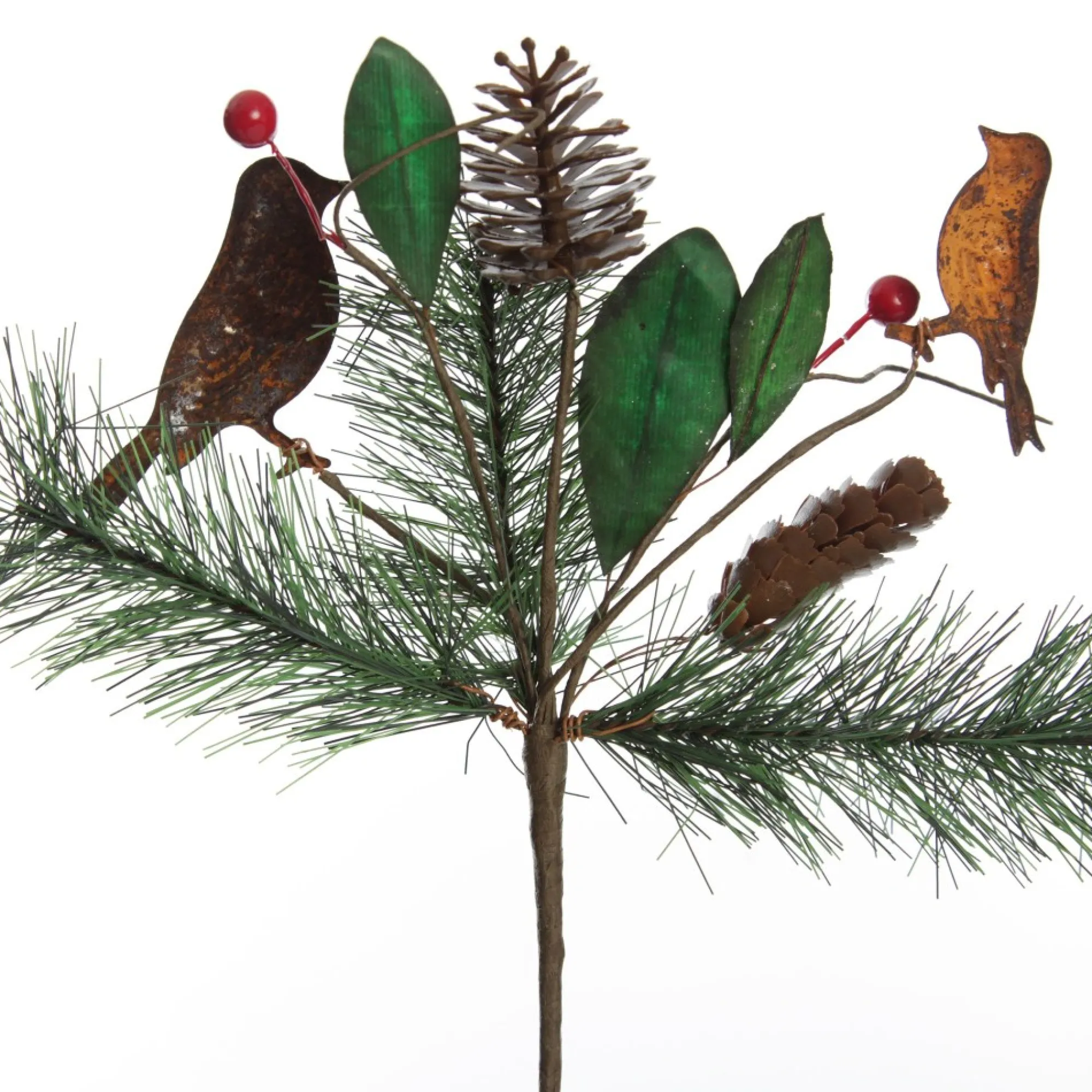 Rusted Tin Bird, Pinecone and Red Berry Pick Cheap