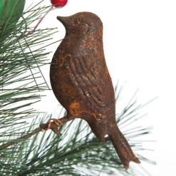 Rusted Tin Bird, Pinecone and Red Berry Pick Cheap