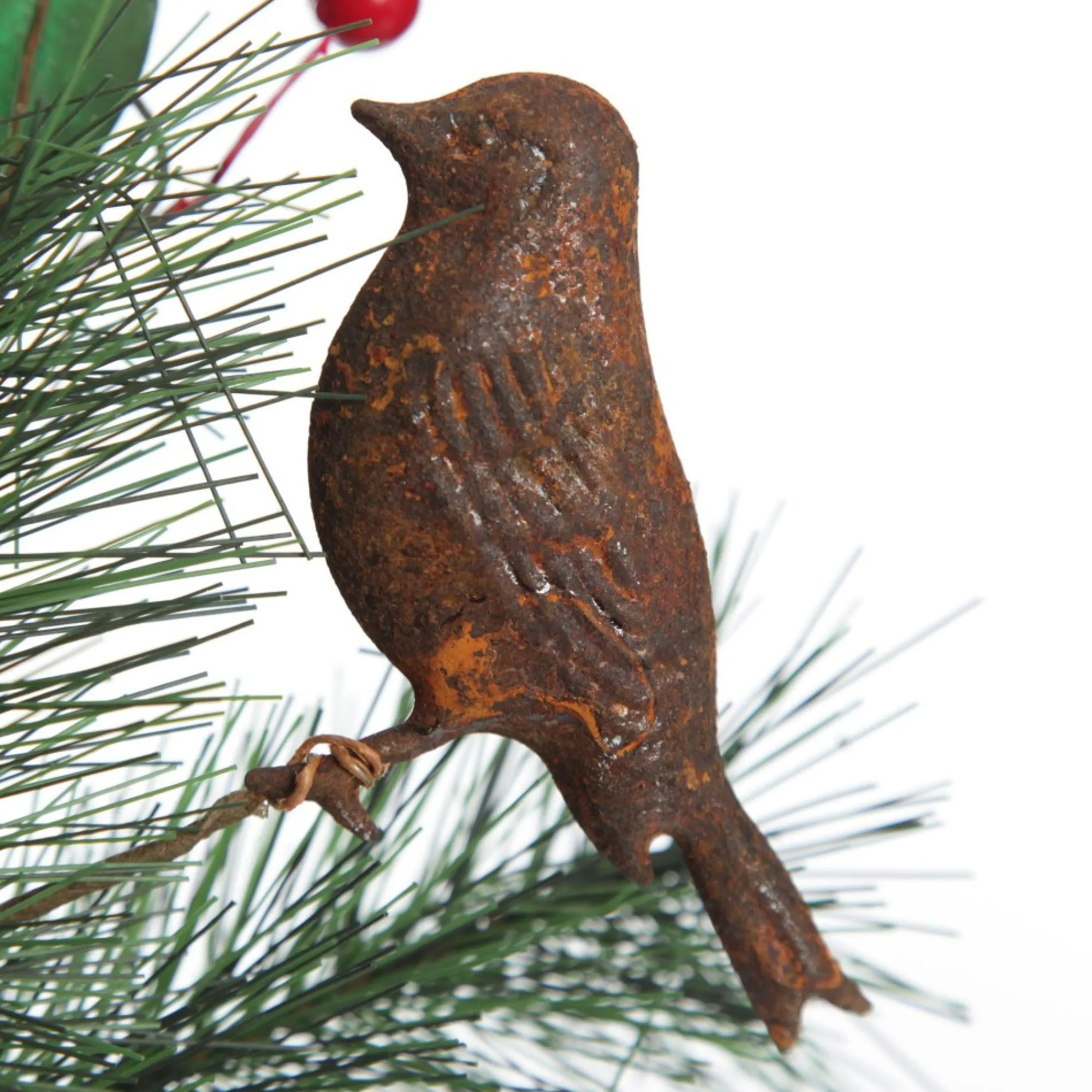 Rusted Tin Bird, Pinecone and Red Berry Pick Cheap
