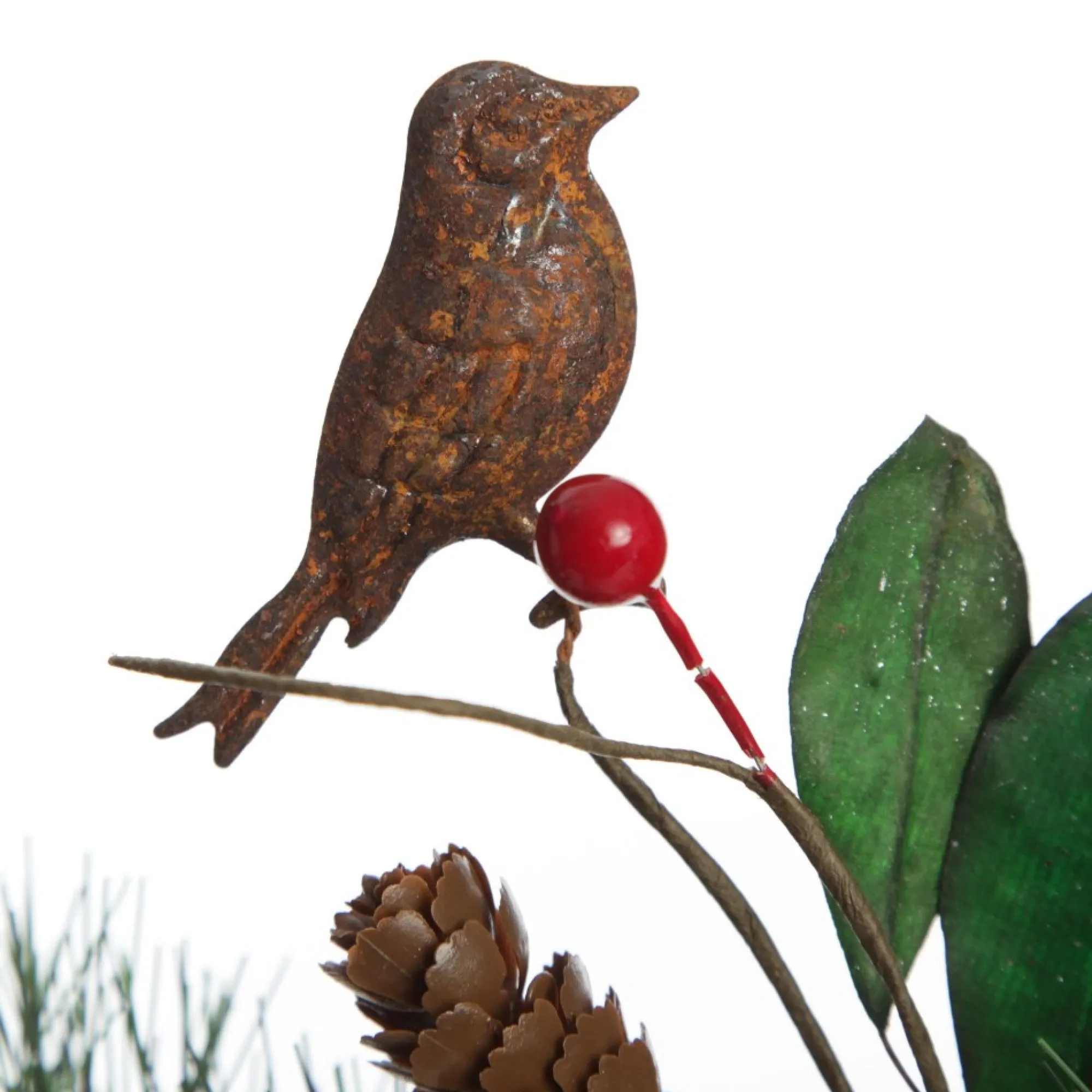 Rusted Tin Bird, Pinecone and Red Berry Pick Cheap