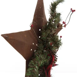 Rusted Tin Star Tree Topper with Buffalo Check Bow and Pine Fashion