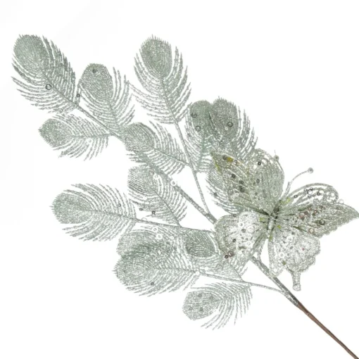 Sage Glitter Feathers with Butterfly Spray Pick Clearance