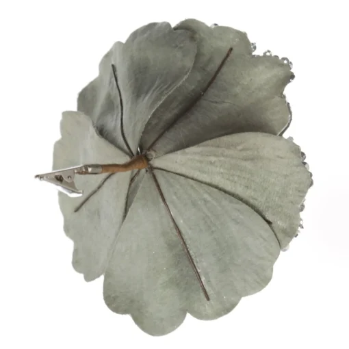 Sage Velvet Magnolia Flower Clip with Jewel Centre and Sequin Tips Hot