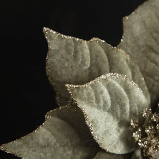 Sage Velvet Poinsettia Flower Clip Glitter Trim Store