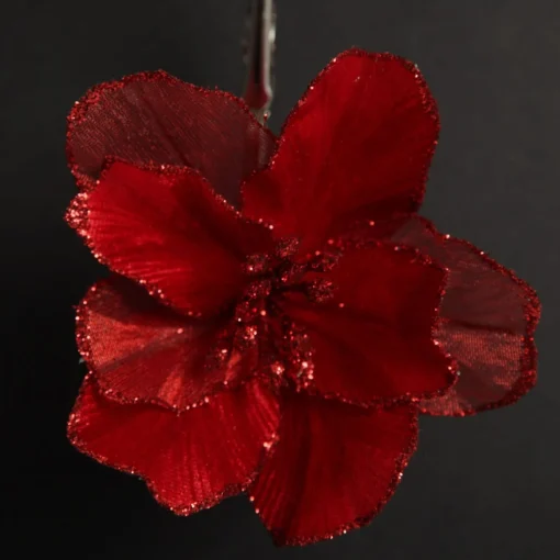 Sheer Red with Sequin Edge Magnolia Flower Clip Best