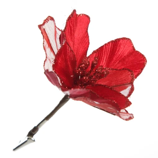 Sheer Red with Sequin Edge Magnolia Flower Clip Best
