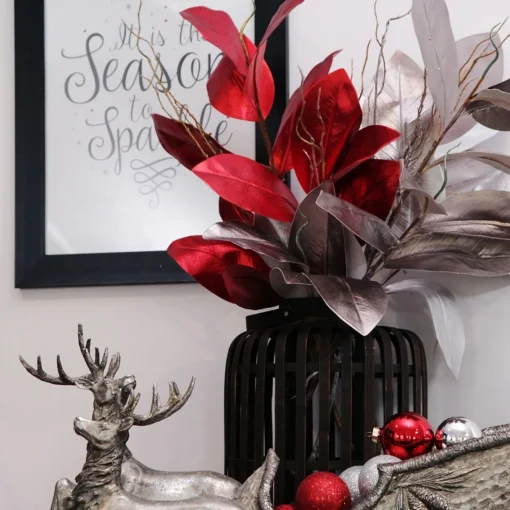 Shiny Red Magnolia Leaf Spray Best Sale