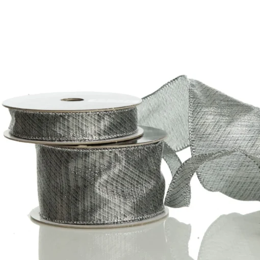 Silver & Grey Metallic Wired Ribbon Clearance
