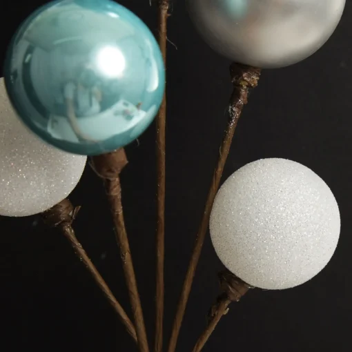 Silver and Blue Christmas Bauble Cluster Pick Fashion