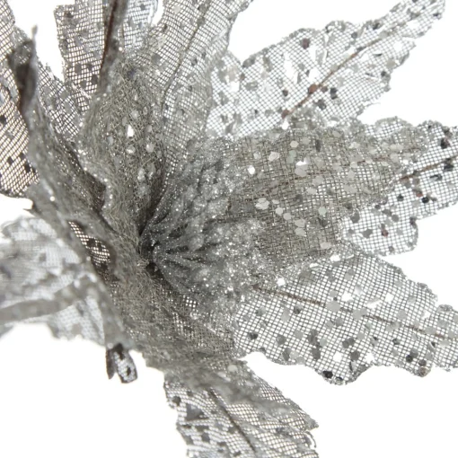 Silver and Sequin Poinsettia Flower Stem Store