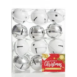 Silver and White 4cm Jingle Bell Decorations - Box of 12 Cheap