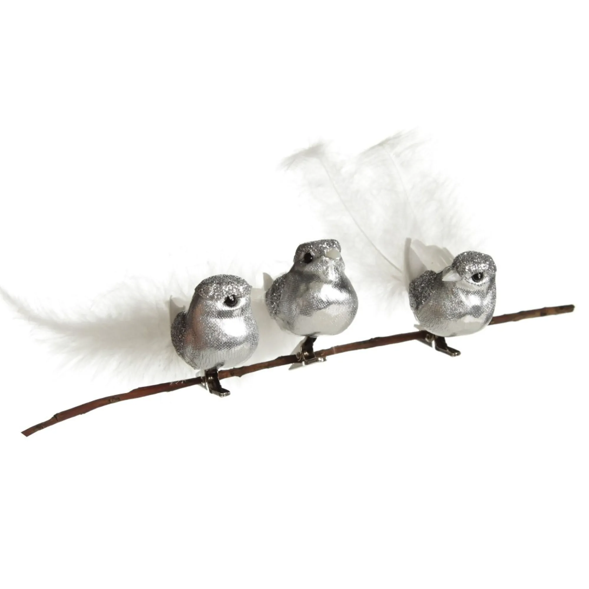 Silver Bird Clip with White Feather Tail - Set of 3 Store