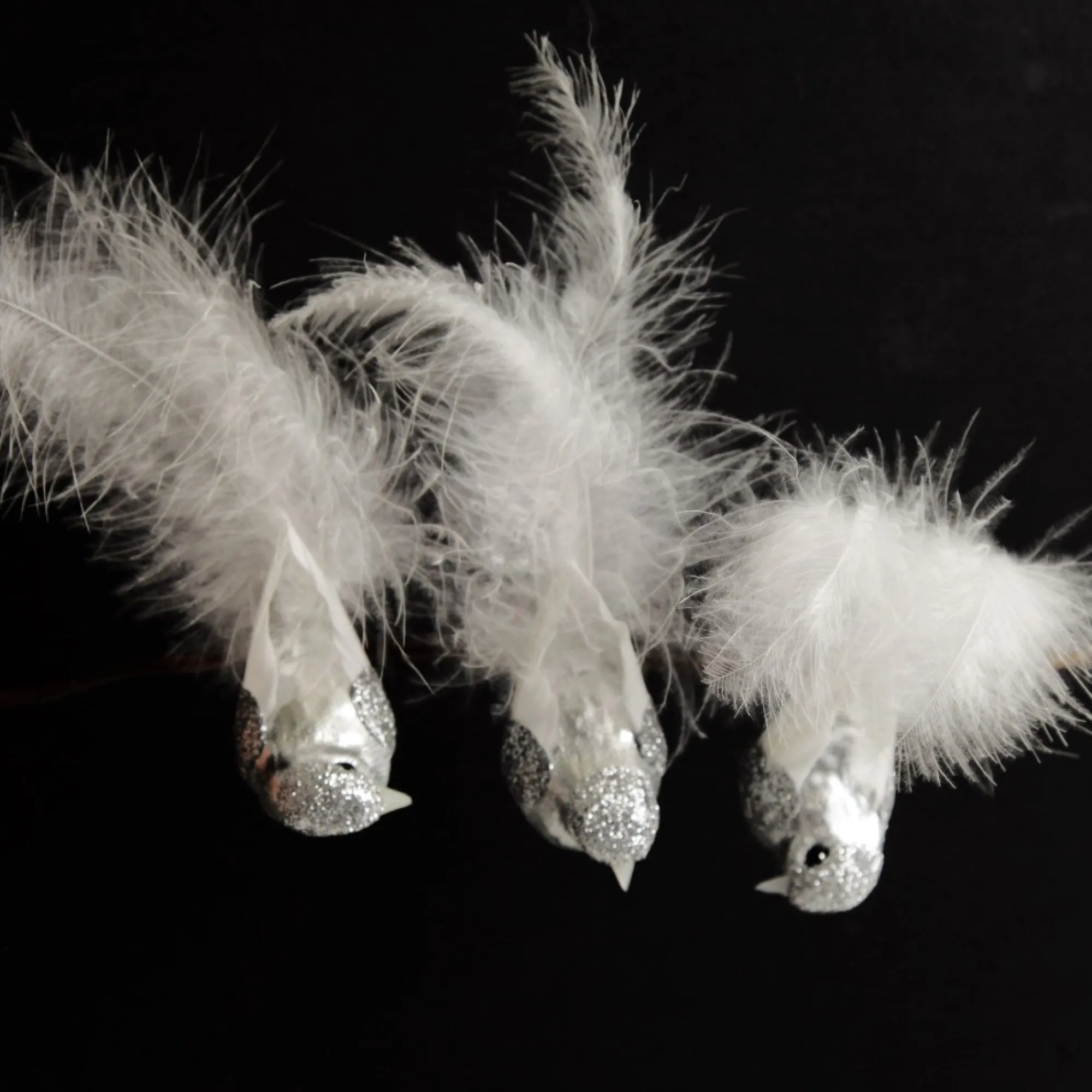 Silver Bird Clip with White Feather Tail - Set of 3 Store