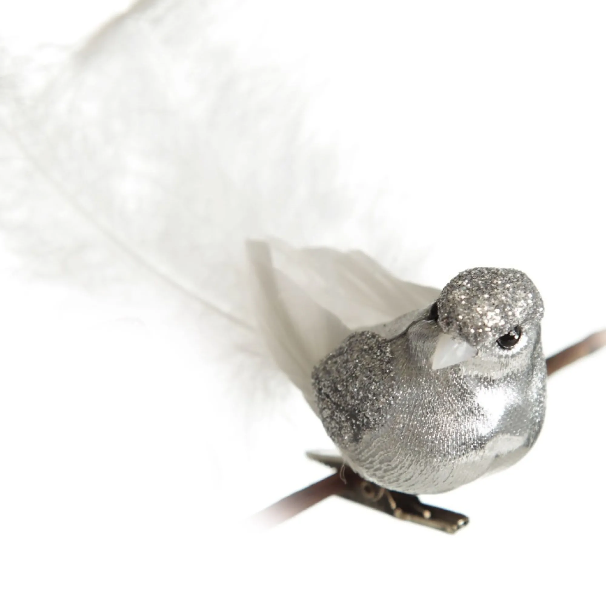 Silver Bird Clip with White Feather Tail - Set of 3 Store