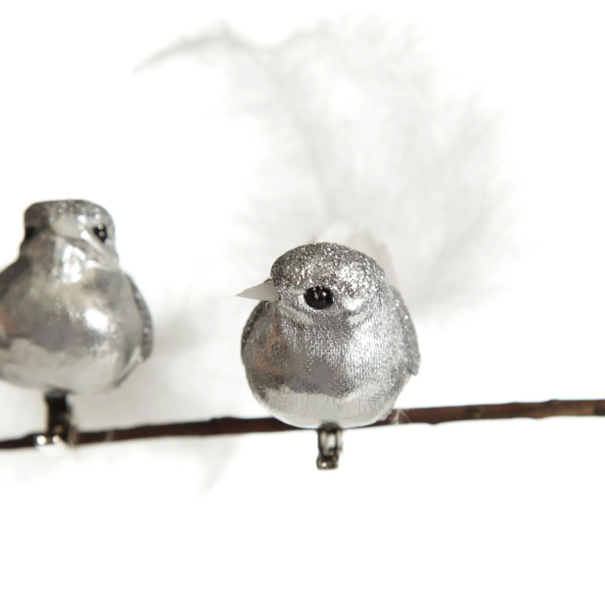Silver Bird Clip with White Feather Tail - Set of 3 Store