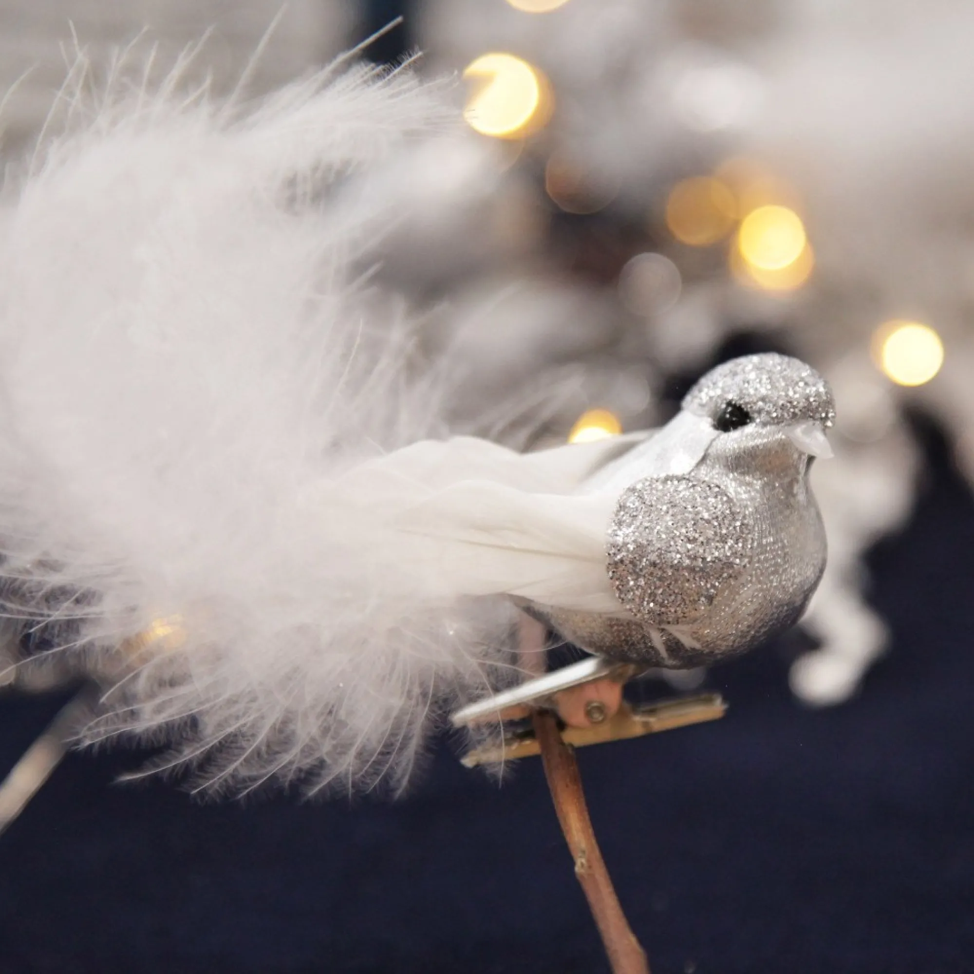 Silver Bird Clip with White Feather Tail - Set of 3 Store