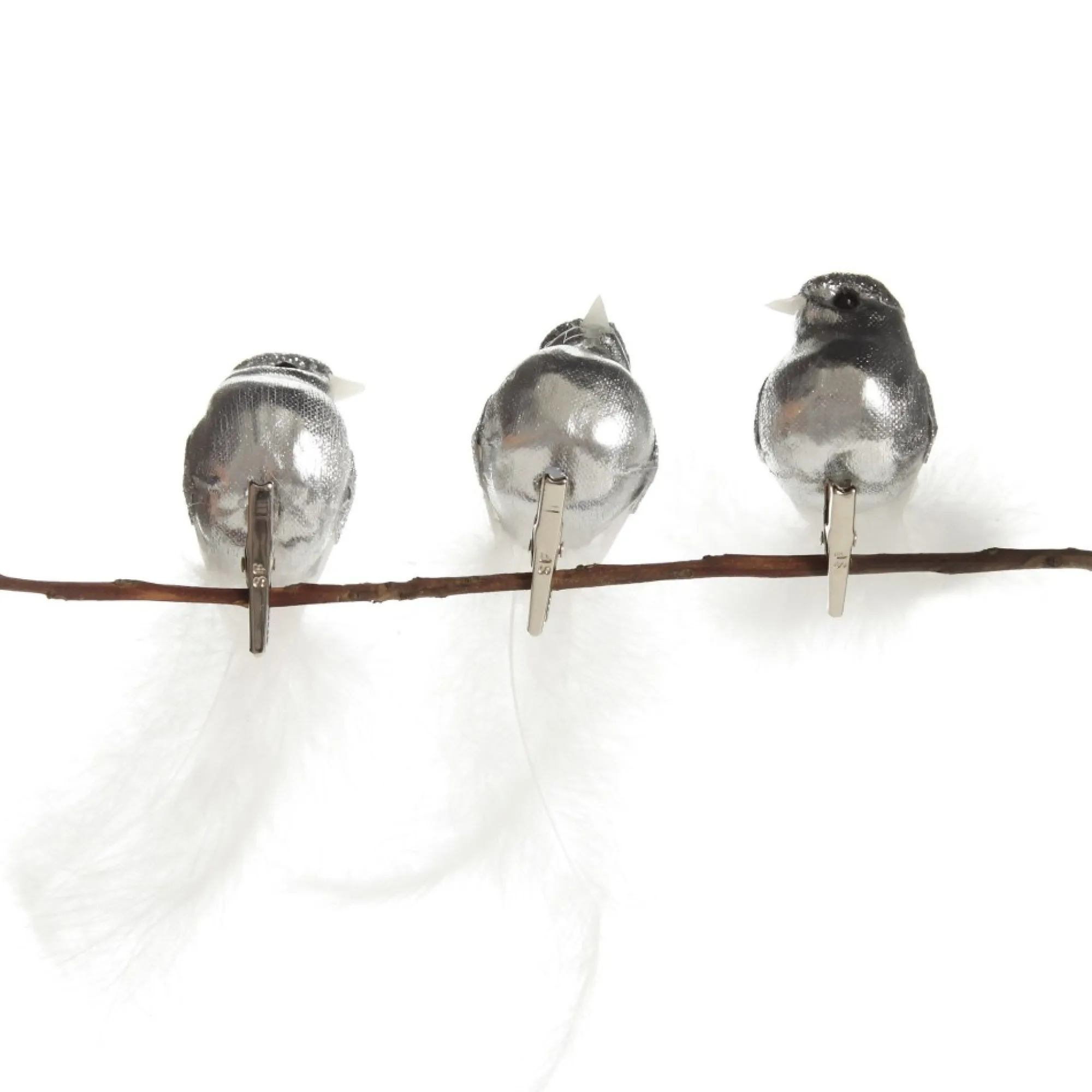 Silver Bird Clip with White Feather Tail - Set of 3 Store