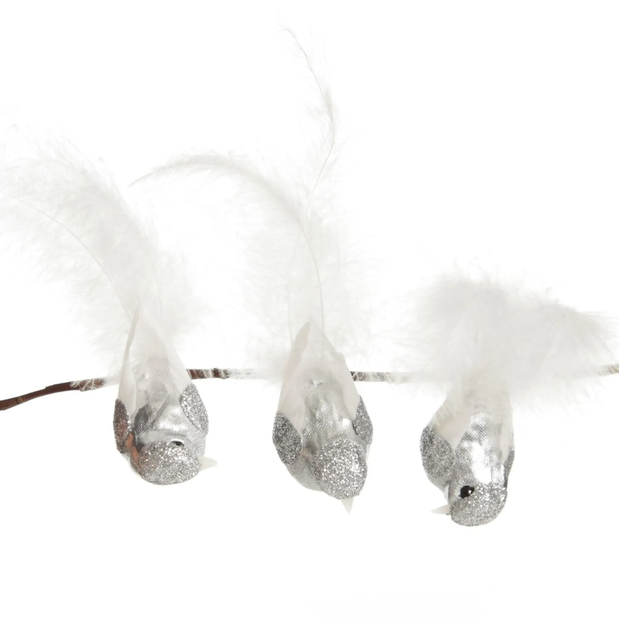 Silver Bird Clip with White Feather Tail - Set of 3 Store