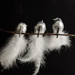 Silver Bird Clip with White Feather Tail - Set of 3 Store