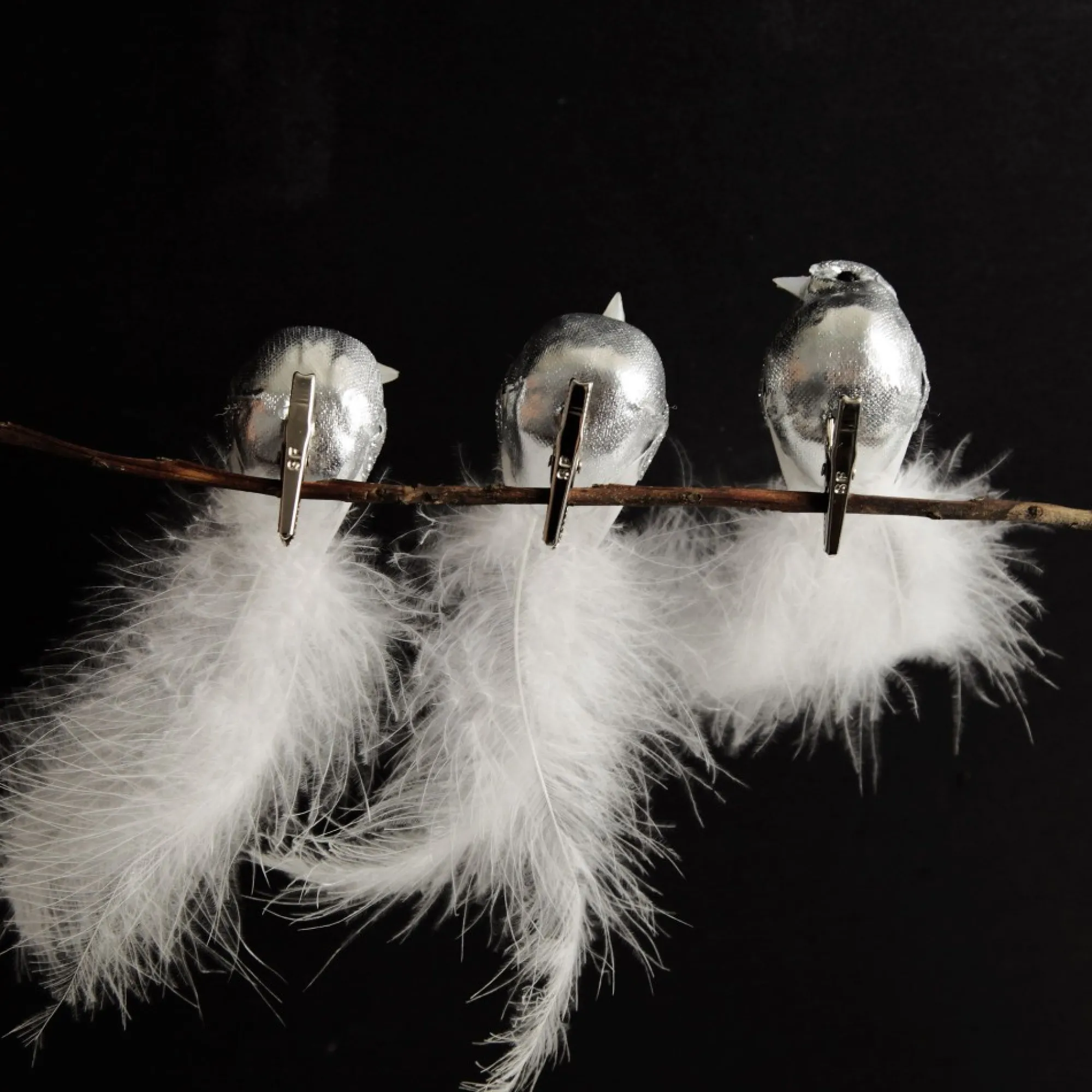 Silver Bird Clip with White Feather Tail - Set of 3 Store
