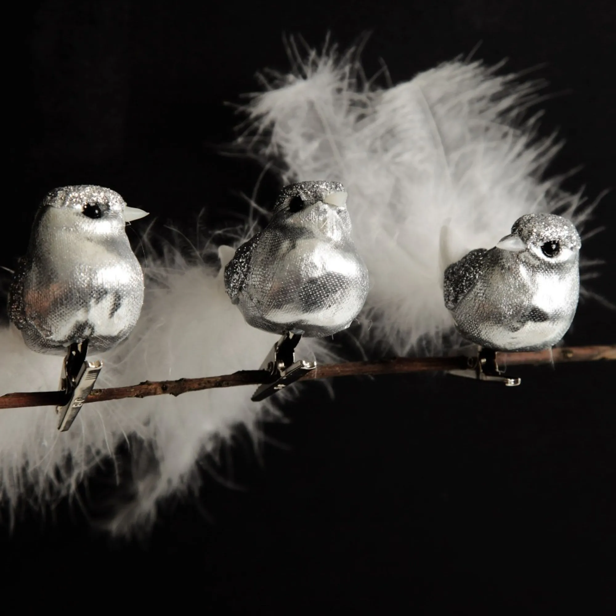 Silver Bird Clip with White Feather Tail - Set of 3 Store