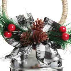 Silver Christmas Bell Door Hanger with Black Buffalo Check Bow Cheap