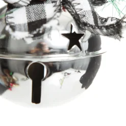 Silver Christmas Bell Door Hanger with Black Buffalo Check Bow Cheap