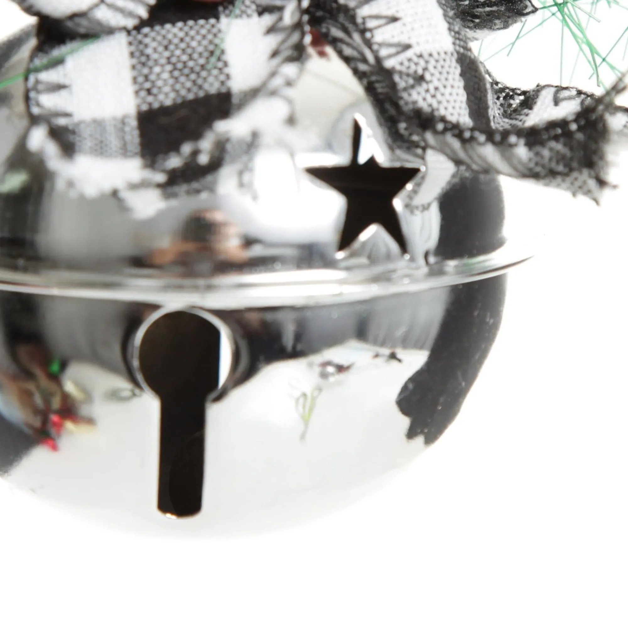 Silver Christmas Bell Door Hanger with Black Buffalo Check Bow Cheap