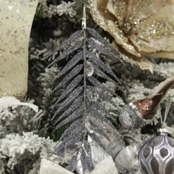 Silver Glitter Fern and Crystal Tree Decoration Cheap