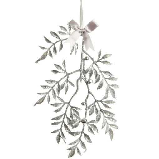 Silver Glitter Fern Tree Decoration with Mini Bells Discount