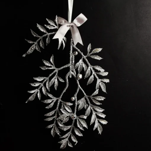 Silver Glitter Fern Tree Decoration with Mini Bells Discount