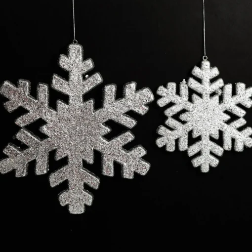 Silver Glitter Hanging Snowflake - Large Shop