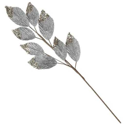 Silver Glitter Leaf Spray with Sequin Tips Best