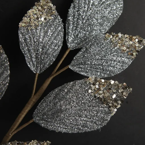 Silver Glitter Leaf Spray with Sequin Tips Best