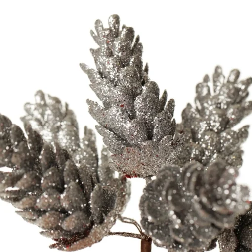 Silver Glitter Pinecone Clusters - Set of 2 New