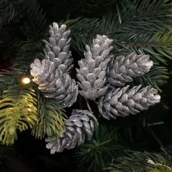 Silver Glitter Pinecone Clusters - Set of 2 New