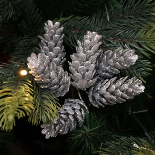 Silver Glitter Pinecone Clusters - Set of 2 New