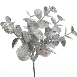 Silver Glitter Silver Dollar Leaf Pick - Set of 2 New