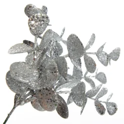 Silver Glitter Silver Dollar Leaf Pick - Set of 2 New