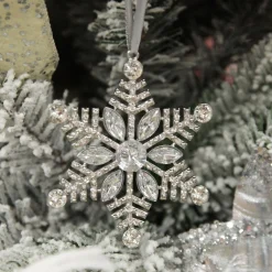 Silver Glitter Snowflake with Diamonte Tree Decoration Store