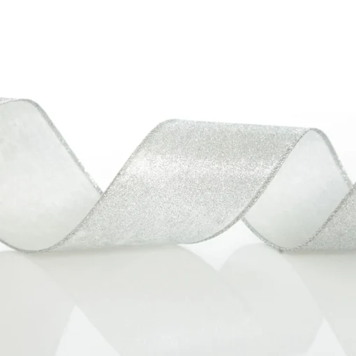 Silver Glitter Wired Christmas RIbbon - 6.5cm Best Sale