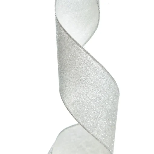 Silver Glitter Wired Christmas RIbbon - 6.5cm Best Sale